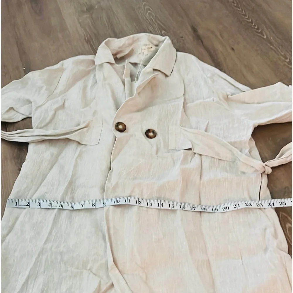 NWT, Fanco 100% Linen Beige Trench Dress Belted Lace-Up Cuff NWT Size S - Picture 15 of 16